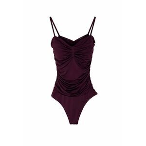 Express Burgundy Ruched Bodysuit Spaghetti Strap Sweetheart Neck Fitted Top XS